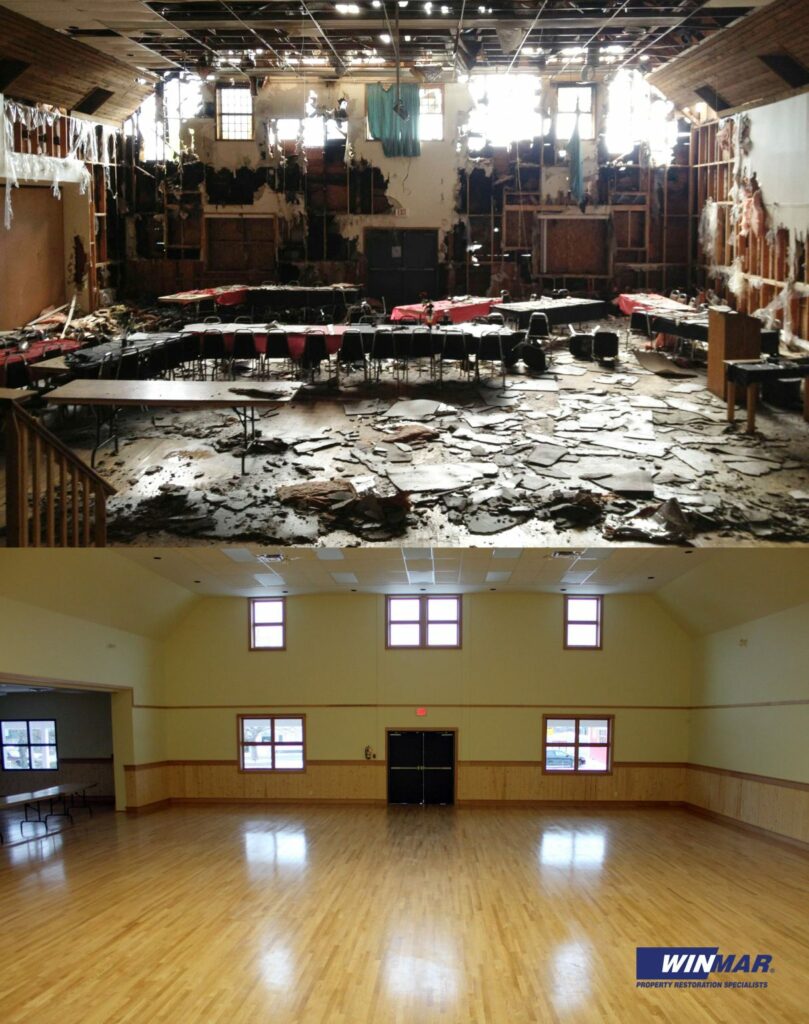 Westbank Lions Hall before and after fire
